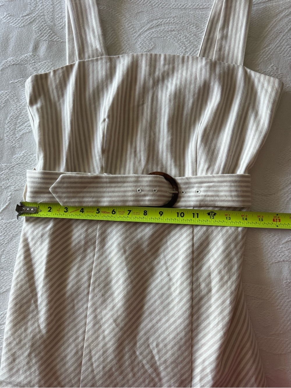 Ann Taylor Sz 6 Linen Blend Stripe Belted Midi Dress Vacation Coastal Beach - Picture 7 of 9